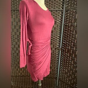 Cherish Faux Wrap Long Sleeve Burgundy Dress, Lightweight & Sexy. Size L